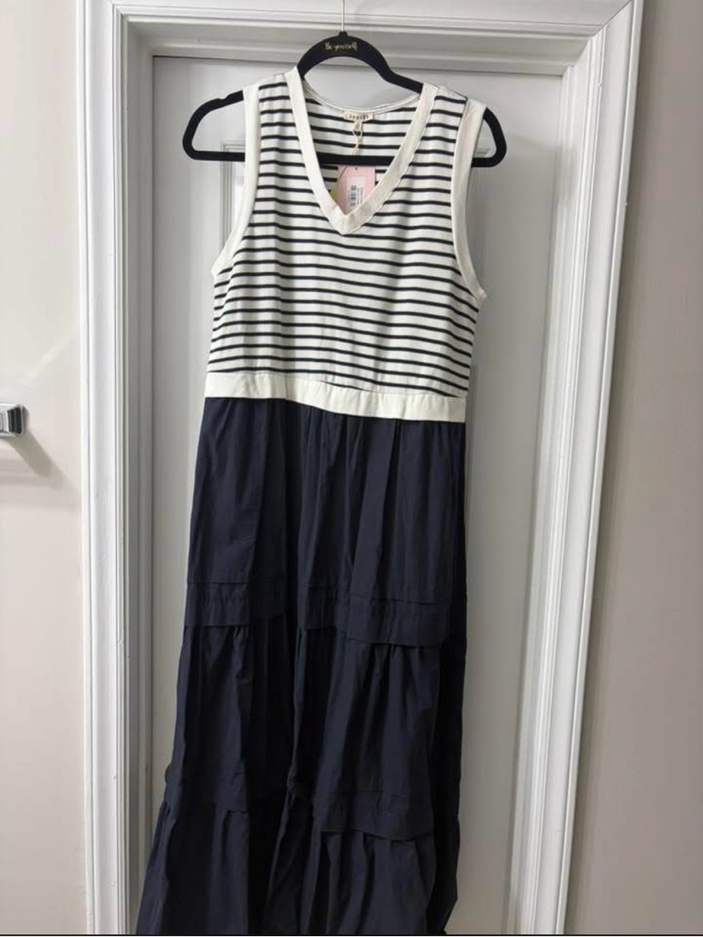 JODIFL Navy and White Striped Sleeveless Maxi Dress
